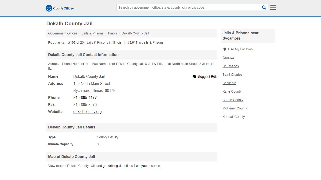 Dekalb County Jail - Sycamore, IL (Address, Phone, and Fax)