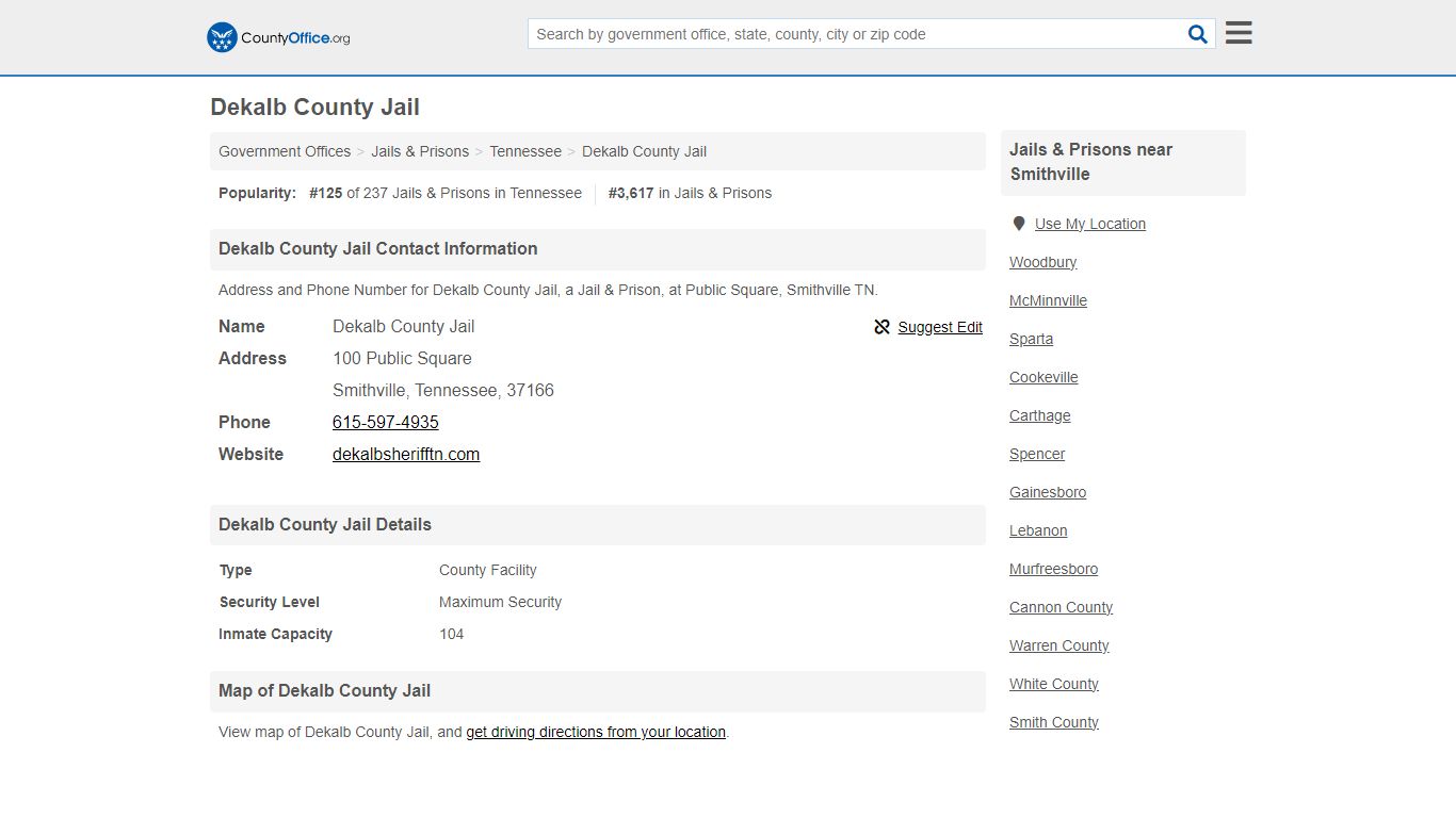 Dekalb County Jail - Smithville, TN (Address and Phone)